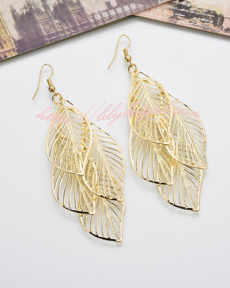 Multi Leaf Pattern Drop Earrings