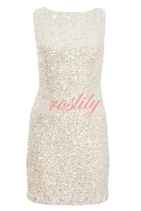 Party Time Starts Sequin Back Velevt Bow Detail Stretch Mini Dress