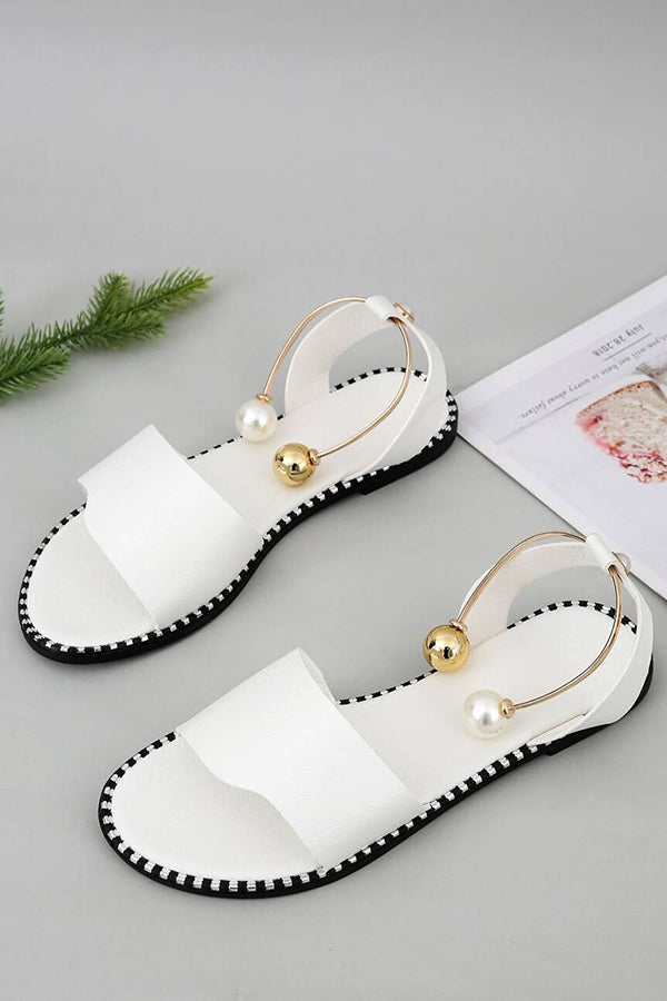 Summer Simple Flat Bottom Pearl Buckle Roman Sandals