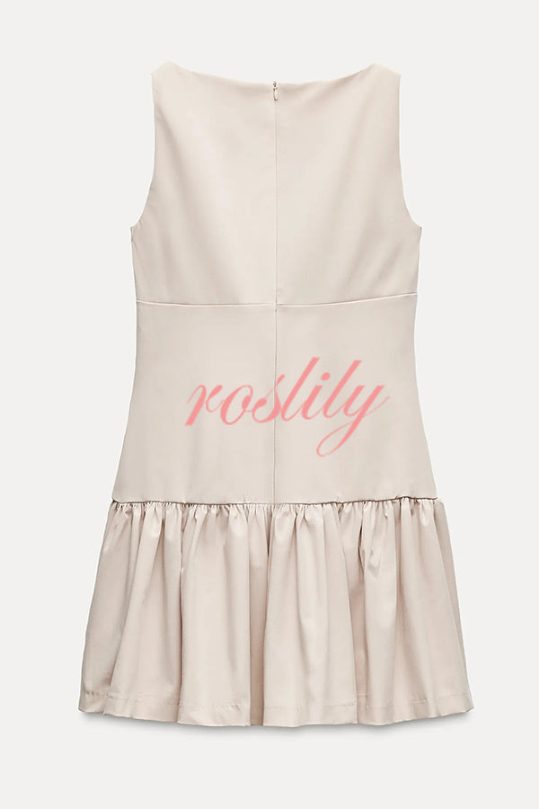 Solid Velvet Bow Embellished Sleeveless Mini Dress