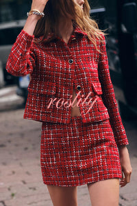 Tweed Plaid Textured Long-sleeved Casual Pocket Jacket