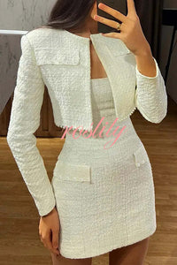 Stylish Sleeveless Tweed Sexy Slim Fit Pearl Embellished Mini Dress