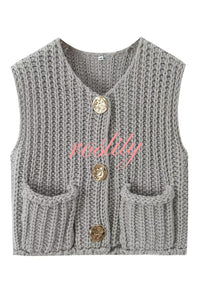 Solid Color Sleeveless Pocket Knitted Vest