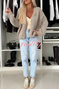 Explore Autumn Knit Open Front Long Balloon Sleeve Loose Cardigan