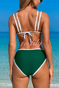 Contrast Color Lace-up Stretch Two-piece Bikini Swimsuit