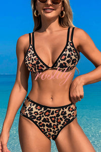 Contrast Color Lace-up Stretch Two-piece Bikini Swimsuit