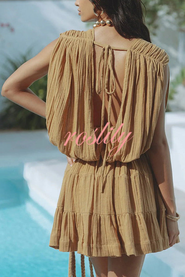 Glimpse of Happiness Linen Blend Draped Braids Belt Cover Up Mini Dress