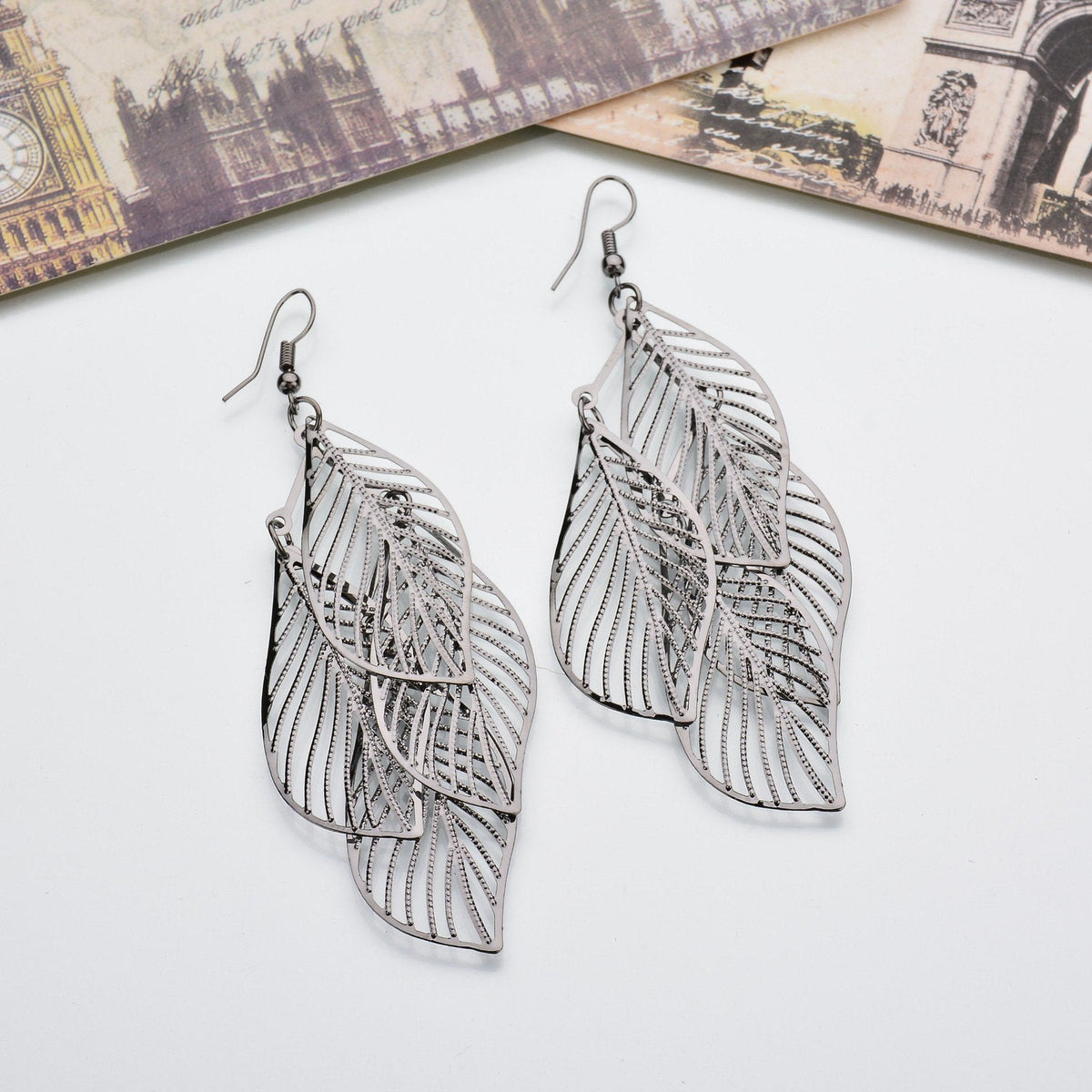 Multi Leaf Pattern Drop Earrings