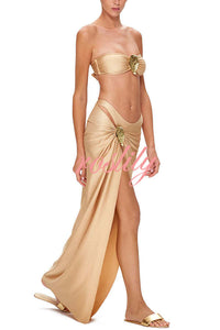 Matching The Beach Oyster Metal Decor High Slit Stretch Maxi Skirt