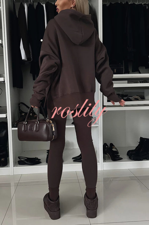 Fashion Loose Casual Hooded Long Sleeve Sweatshirt and Elastic Waist Leggings Set