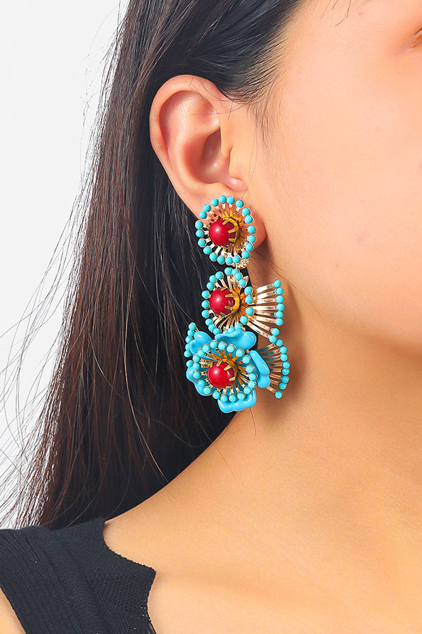 Bohemian Retro Ethnic Style Turquoise Flower Earrings