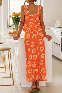 Fabulous Sunshine Print Lace Backless Slit Skirt Suit