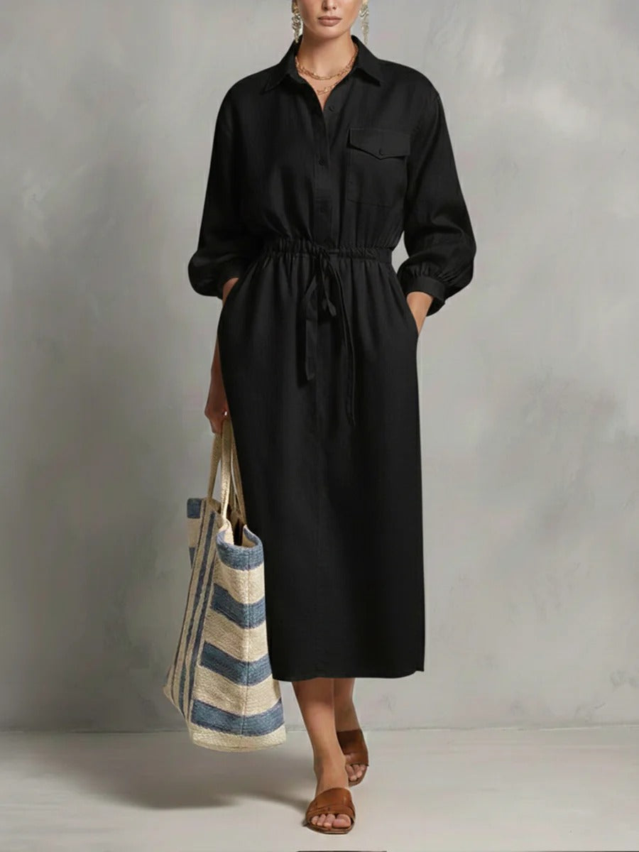 Effortless Drawstring Midi Shirt Dress