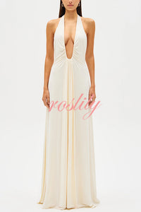 Sexy Silhouette Deep U-neck Halter Waterfall Sash Drape Maxi Dress