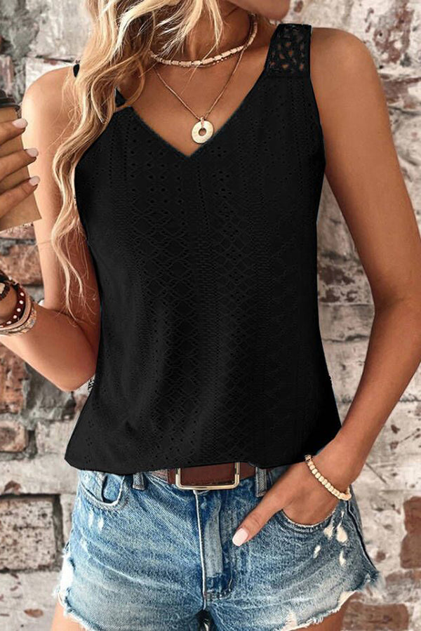 Solid Color Casual V-neck Hollow Back Vest Top