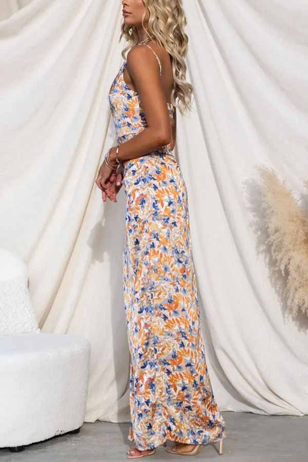 Intense Love Floral One Shoulder Asymmetrical Ruffle Trim Maxi Dress