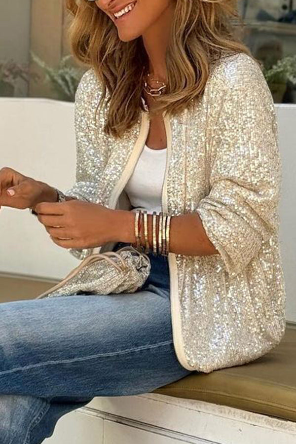 Star Kisses Sequin Zipped Long Sleeve Relaxed or Party Coat