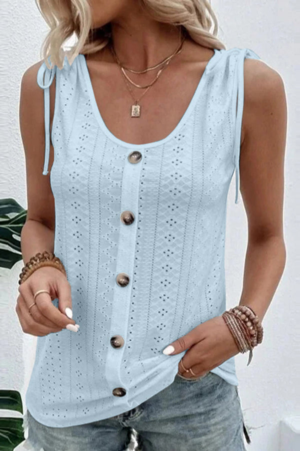 All about Spring Button Up Hollow Out Tank Top