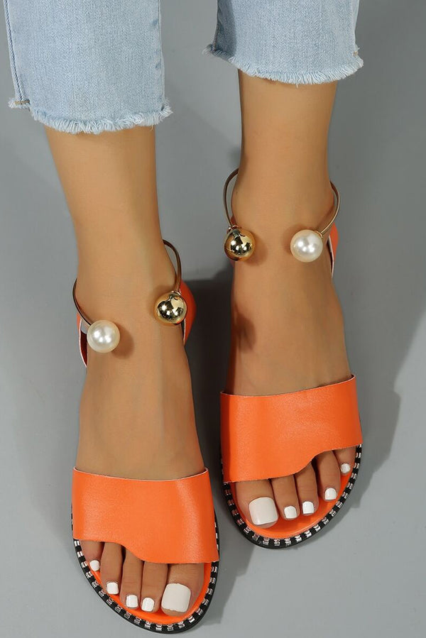 Summer Simple Flat Bottom Pearl Buckle Roman Sandals