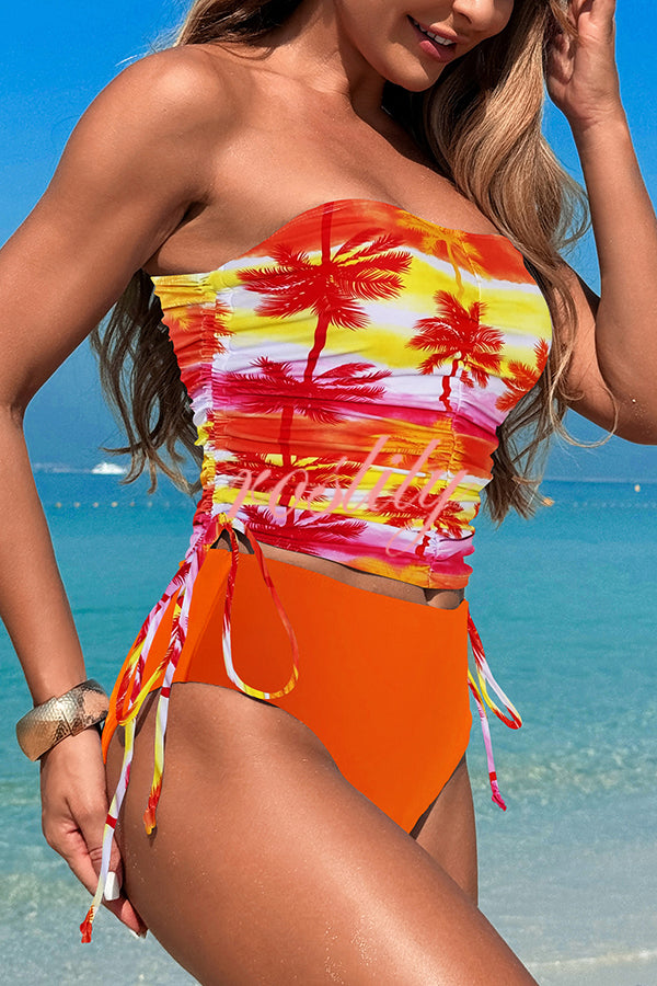 Unique Print High Waist Tie-Stretch Two-Piece Bikini Swimsuit