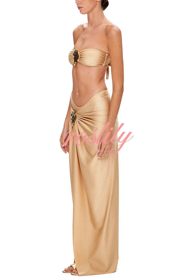 Matching The Beach Oyster Metal Decor High Slit Stretch Maxi Skirt