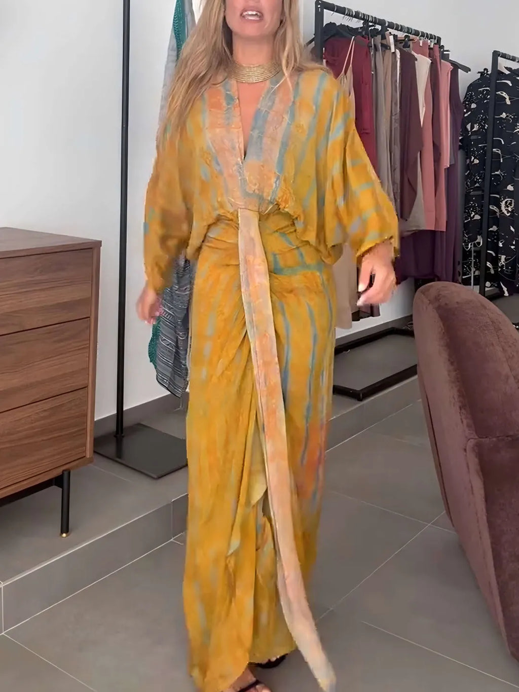Kimono Style Printed Dress