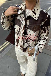 Fashionable Irregular Cow Pattern Lapel Short Jacket