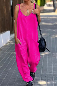 Relaxing Bay Solid Color Pocketed Casual Beach Jumpsuit