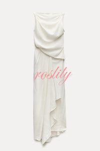 Sculptural Effect Linen Blend Twisted Shoulder Strap Drape Maxi Dress