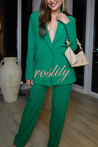 Mojito Muse Single Button Lapel Blazer and Elastic Waist Pocketed Wide Leg Pants Set