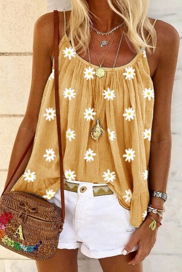 Summer Lady's Daisy Print Camisole Top