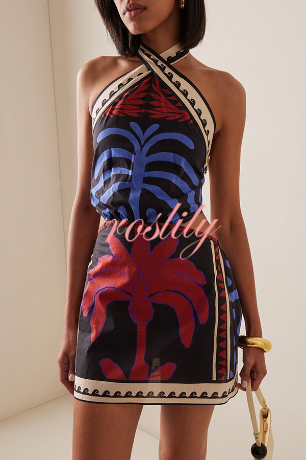 Unique Printed Sexy Halterneck Resort Beach Mini Dress