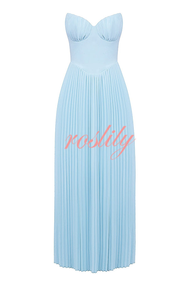 Romantic and Elegant Pleated Strapless Maxi Dress