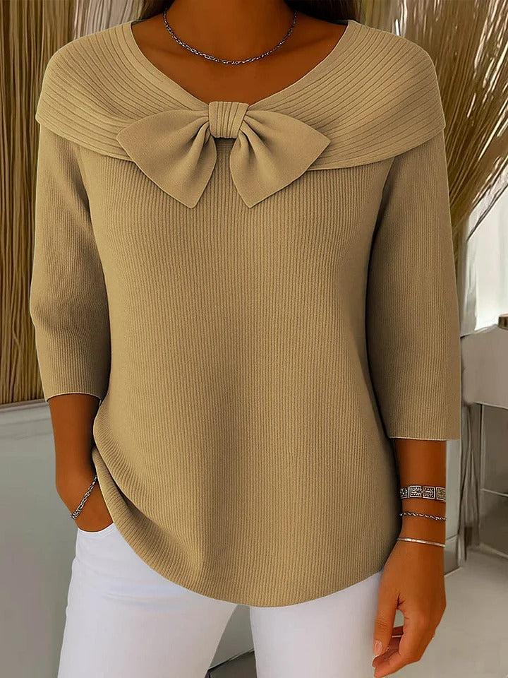 Bow-Detail Ribbed Knit Top
