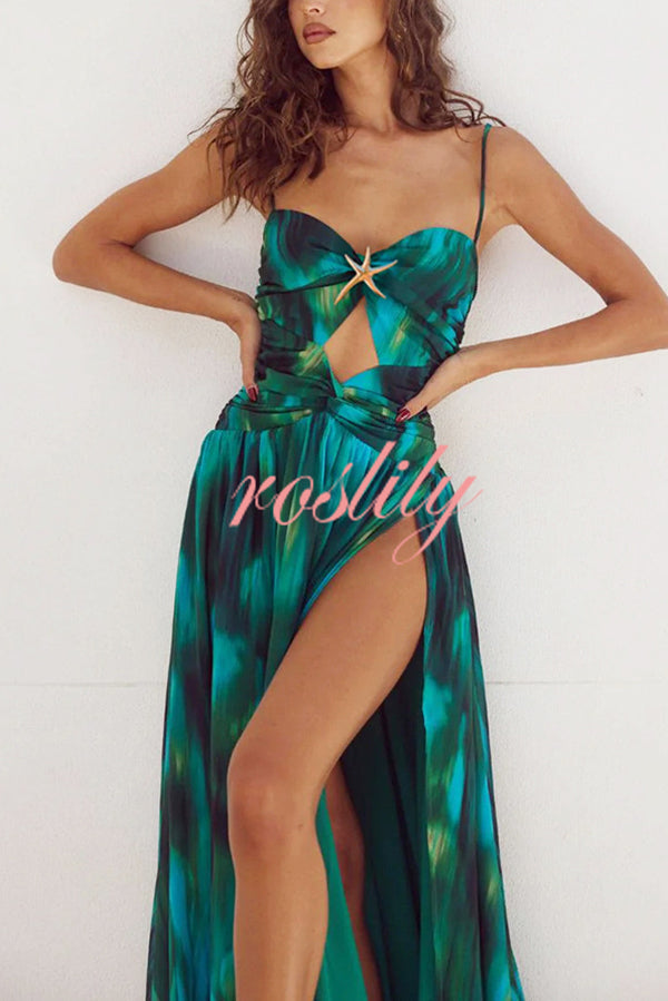 Unique Print Starfish Embellished Cutout Stretch One-piece Swimsuit