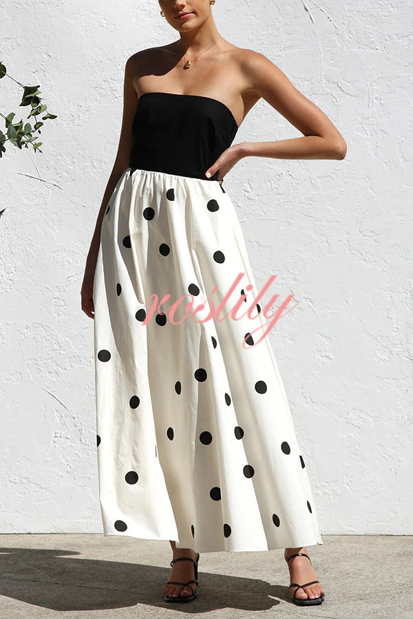 Polka Dot Print Off-shoulder Contrast Color Maxi Dress