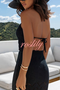 Solid Knit Hollow Halter Top and Stretch Fit Maxi Skirt Set