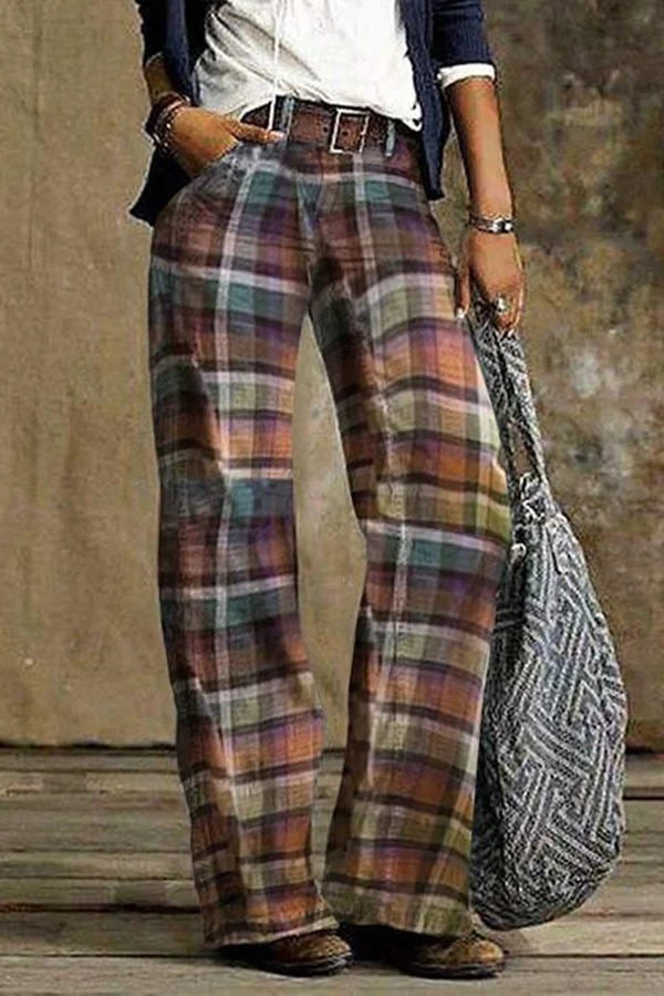 Kennan Vintage Plaid Straight Leg Pants