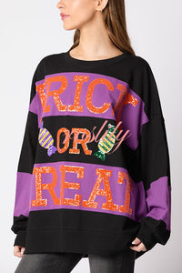 Halloween Letter Sequined Color Block Loose Casual Sweatshirt