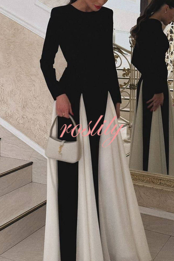 Getting Glam and Elegant Panelled Tulle Long Sleeve A-line Maxi Dress