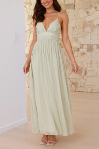 Solid Color Sexy Suspender Backless Lace-up Slim Maxi Dress