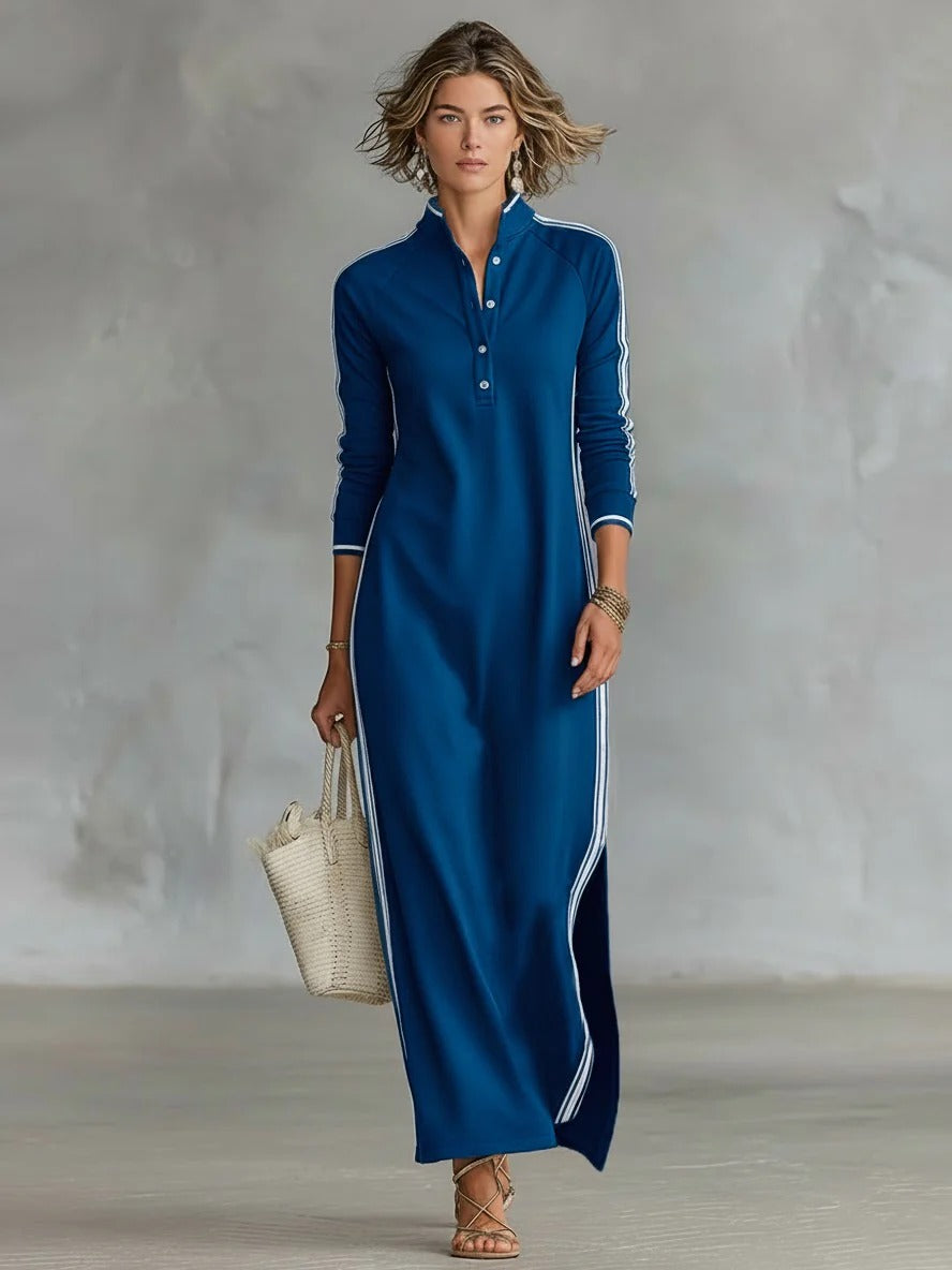 Elegant Contrast Trim Longline Shirt Dress