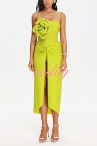 Solid Color Elastic Waist High Slit Loose Holiday Midi Skirt