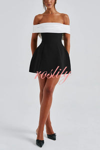 Sexy Contrast Off-the-shoulder Bow-embellished Mini Dress