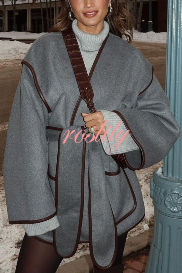 Comfort Is Luxury Wool Blend Tie-up  Pocket Oversized Blanket Coat