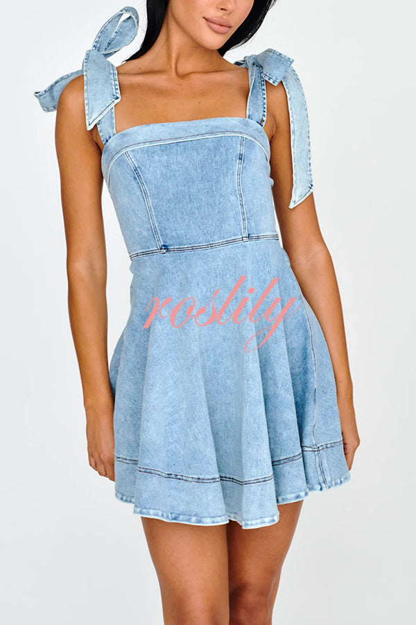 Stylish Lace-up Backless Stretch-fitting Denim Mini Dress