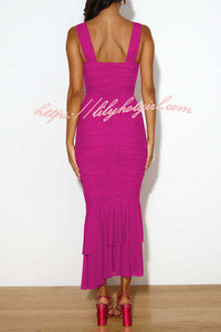 Solid Color High Waist Pleated Mermaid Dress