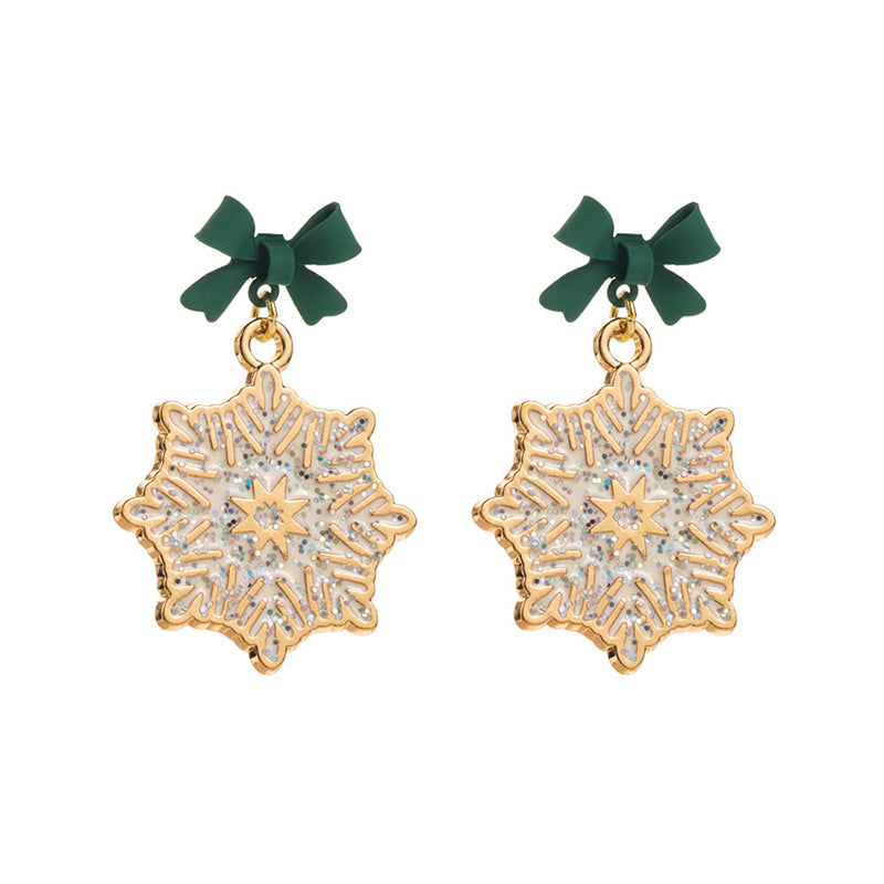 Christmas Bow Diamond Snowflake Earrings