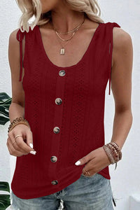 All about Spring Button Up Hollow Out Tank Top