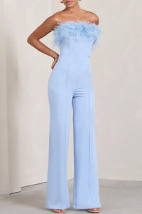 First Class High Rise Feather Stretch Waist Jumpsuit